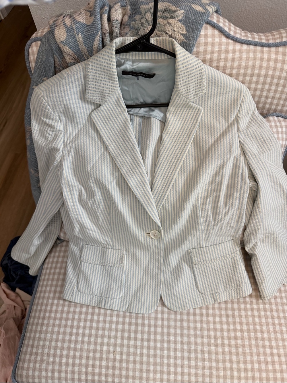 Elie Tahari Pale Blue and White Striped Blazer